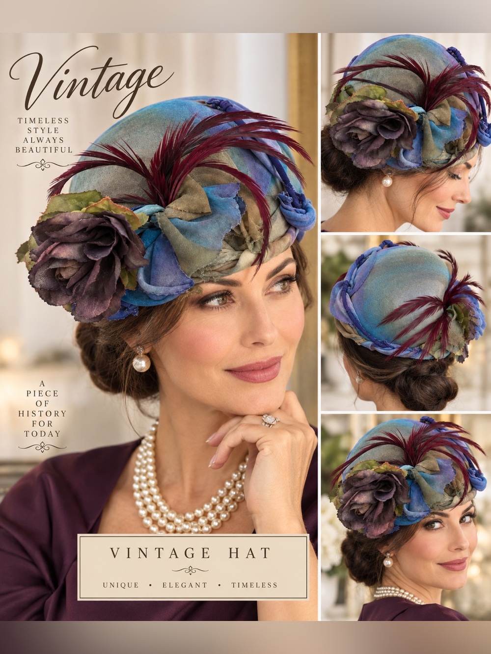Vintage… Elegant Floral & Feather Hat